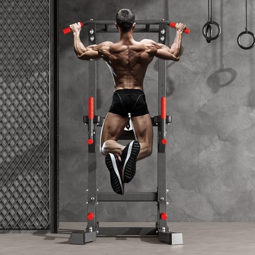 soges Pull Up Bar Dip Station, Power Tower with A Backrest, Adjustable Height Pull Up Bar Stand, Multi-Function Home Gym S...