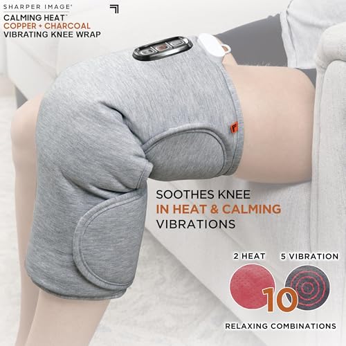 Calming Heat Knee Wrap by Sharper Image | Weighted Copper & Charcoal, Heating Pad, Auto Shut-Off Feature, Gift for Holiday...