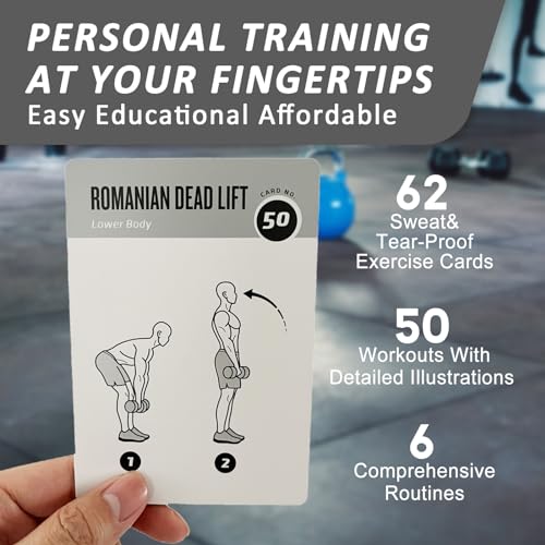 Dumbbell Workout Cards, 62 Large 5"x3.5" Exercise Cards for Home & Gym, Strength Training, Muscle Building, Beginner Fitne...