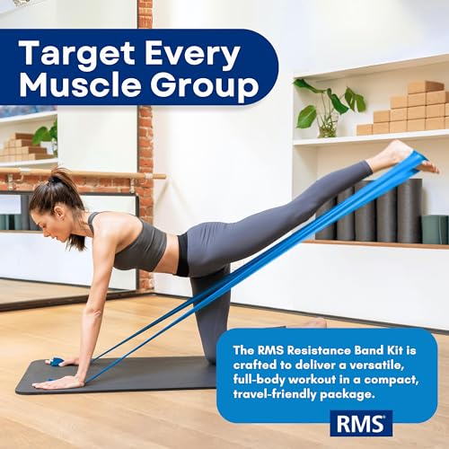 RMS Resistance Bands with Instruction Guide & Carry Bag - Latex Free Exercise Band for Working Out, Physical Therapy, Reha...