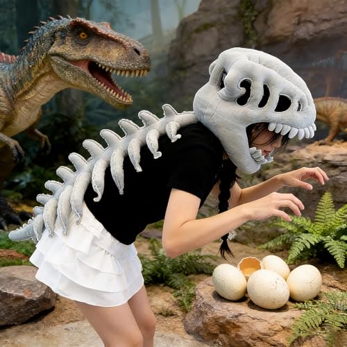 LUMIXA Dinosaur Skeleton Plush Costume - Cozy 3D Spinosaurus Outfit for Kids & Adults Wearable Cuddly Toy for Dress Up & Play
