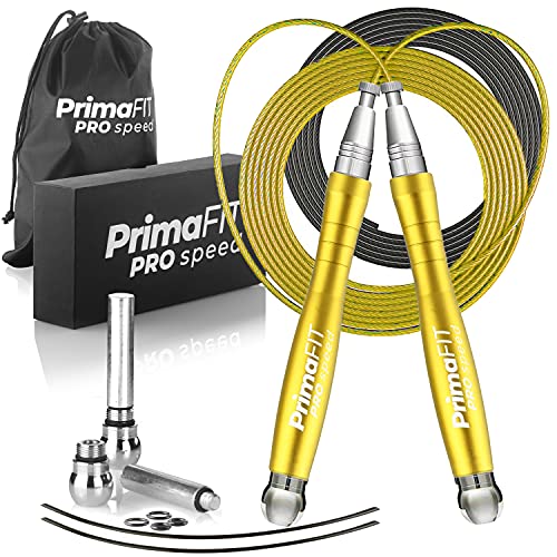 PrimaFIT Jump Rope Pro Speed Skipping Rope Adjustable Adult Jumping Rope Weighted Aluminium Handles for Double Dutch Boxin...