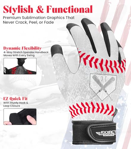 Exxact Sports Youth Batting Gloves with Arm Sleeve for Boys & Girls, Kids Baseball Batting Gloves for Softball, T-Ball