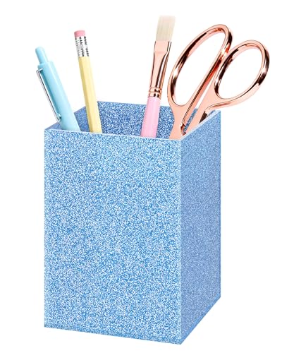 Luminzo Blue Glitter Acrylic Pen Holder, Acrylic Makeup Brush Storage Organizer, Pencil Pen Holder for Desk, Modern Deskto...