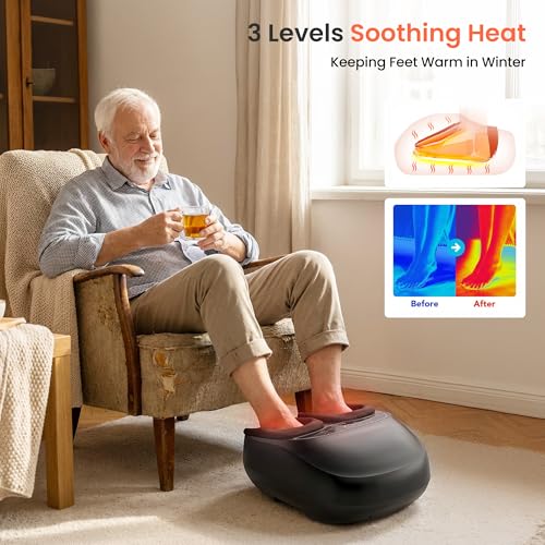 COMFIER Foot Massager with Heat,FSA Eligible,Kneading,Vibration,Compression,Pause Function,Shiatsu feet Massager for Plant...