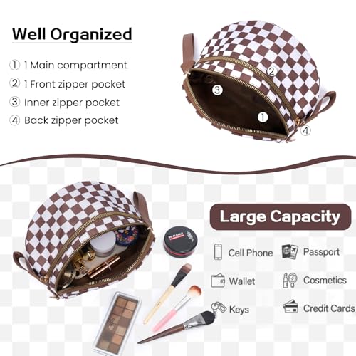 kuifang Checkered Bum Bag Crossbody Bag for Women, Spacious Purse Oversized Fanny Packs（Brown）