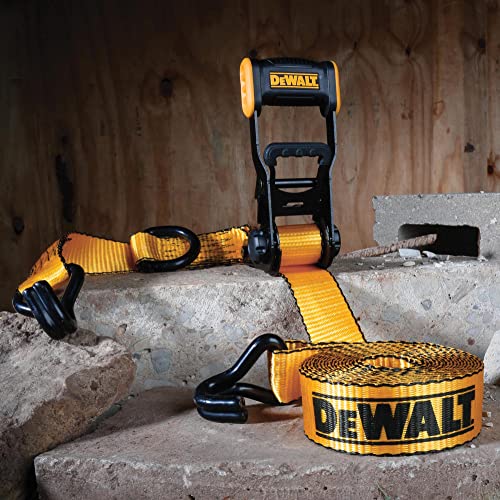 DEWALT DXBC50002 Black/Yellow 1.5" x 16' Ratchet Tie Down Straps - Heavy-Duty Cargo Hauling (5000 lb Break Strength), 2 Pack