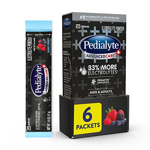 Pedialyte AdvancedCare Plus Electrolyte Powder, Has 33% More Electrolytes and PreActiv Prebiotics, Berry Frost, 6 Powder P...