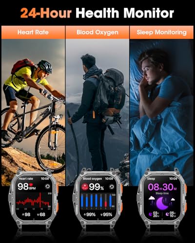 Military Smart Watches for Men, 2.01" HD Smartwatch with 1000 mAh Battery/2 Straps/Answer/Make Call/Led Flashlight/Heart R...