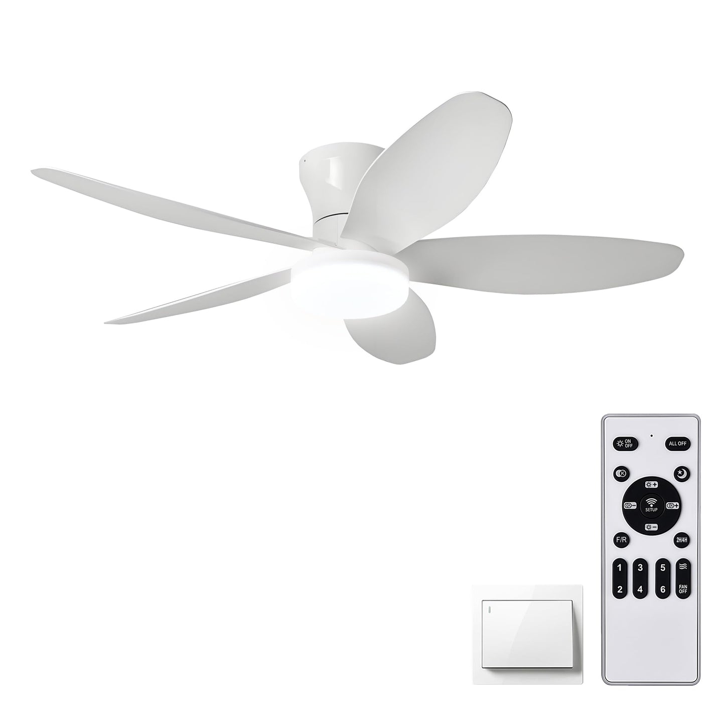 AYSEMO Ceiling Fan 36in with Lights & Remote, 6-Speed, Dimmable LED, Reversible DC Motor, Quiet, White