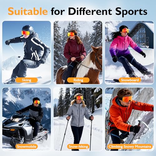 Beautiq Unisex Ski Goggles with Magnetic Flip Cover, OTG Compatible Snowboard Goggles for Winter- Anti-Fog & U V Protection