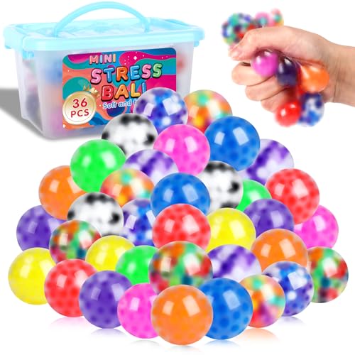 36 Pack Squishy Ball, Stress Balls Bulk for Adults, Mini Stress Balls, Anti-Anxiety and Fidget Balls to Relax, Birthday Gi...