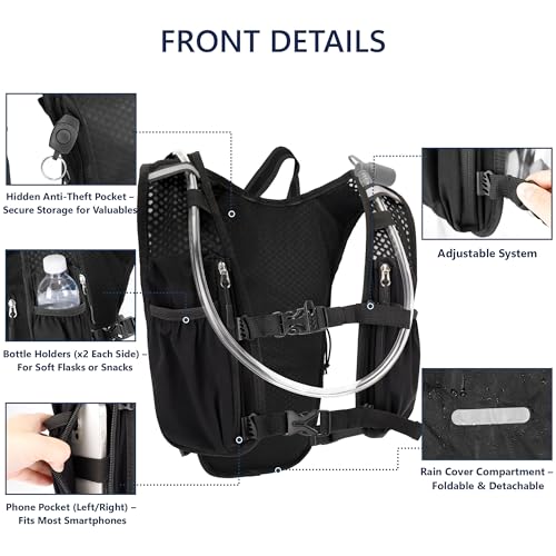 Zavothy Hydration Backpack with Rain Cover, 1.5L Lightweight Hydration Pack for Hiking, Cycling & Trail Running