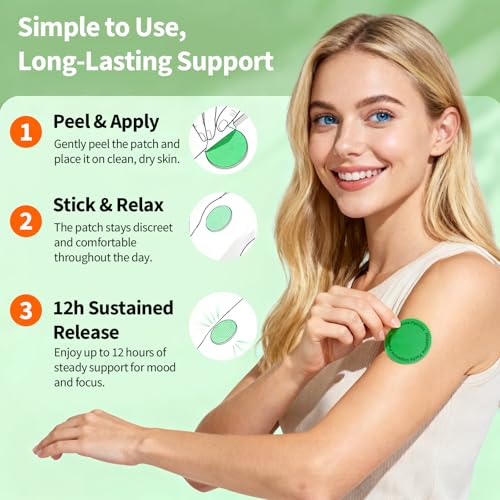 JIATUHAN Dopamine Patches Extra Strength – Mood Support, Calm & Focus – Stress Relief with Mucuna & 5-HTP – Plant-Based, V...