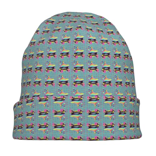 sackhg Colorful Roller Skates Print Winter Beanie Hat Men Women Soft Lightweight Thermal Cap for Outdoor Skiing Wear