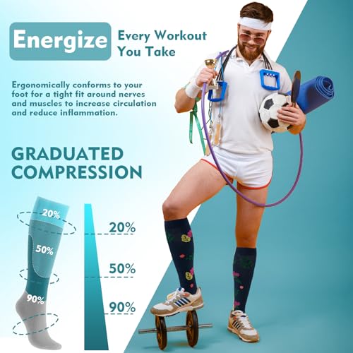 OUIVIAL 6 Pairs Compression Socks for Women Men 20-30mmhg Graduated Support Knee High Socks for Nurse Travel Flight