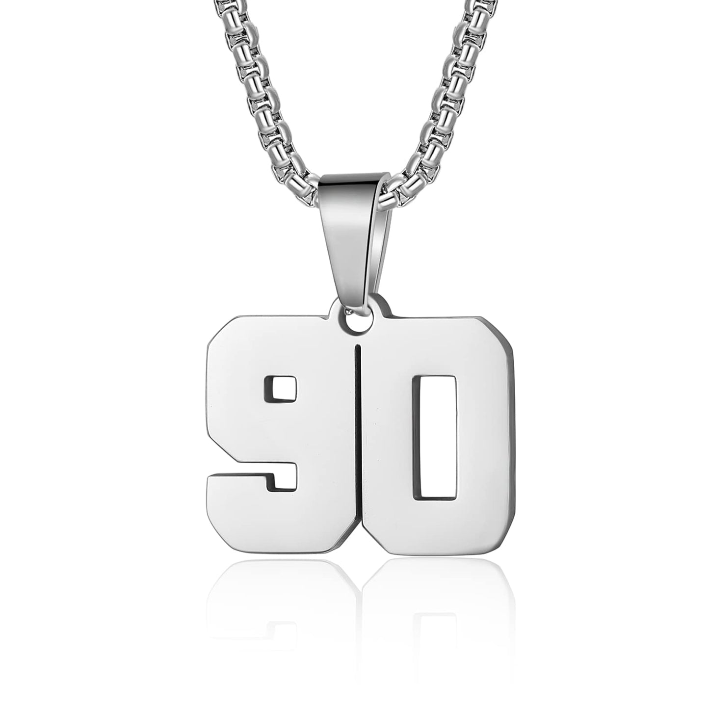 Number Necklaces Personalized Necklaces Silver Initial Number Pendant Stainless Steel Chain Movement Necklaces for Men Women (90