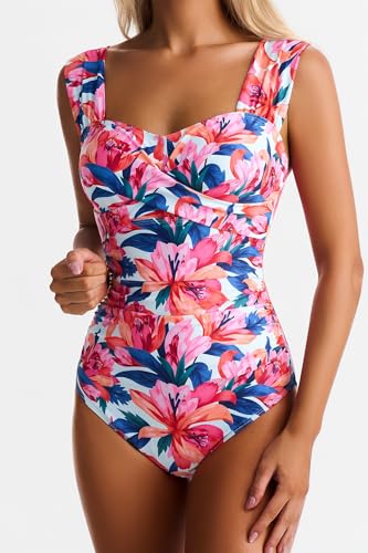 EVOCRCO Womens One Piece Swimsuits Tummy Control Bathing Suits Modest Full Coverage Swimsuit Wide Straps Swimwear