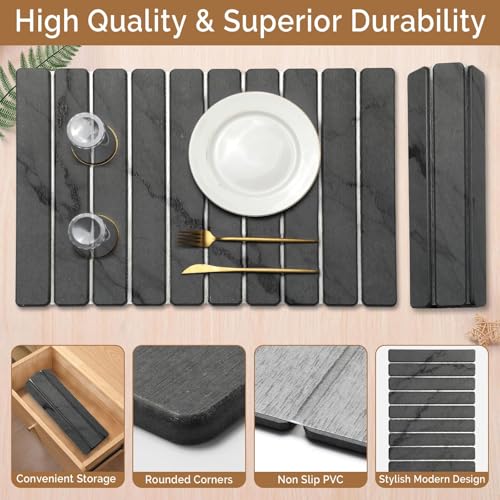 Large Stone Dish Drying Mat for Kitchen Counter,2 PCS Quick Dry Stone Dishes Mats,Foldable Water Absorbing Diatomaceous Ea...
