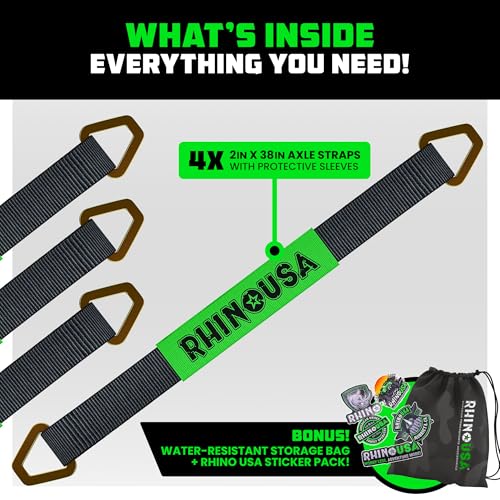 Rhino USA Axle Tie Down Straps - Lab Inspected 11,128lb. Break Strength - Heavy Duty Protective Sleeves & D Rings to Ensur...