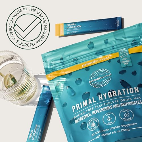 Primal Harvest Electrolytes Powder Packets Primal Hydration, Easy Open Packets, Energy Drink Mix (Lemon Berry, 30 Packs) (...