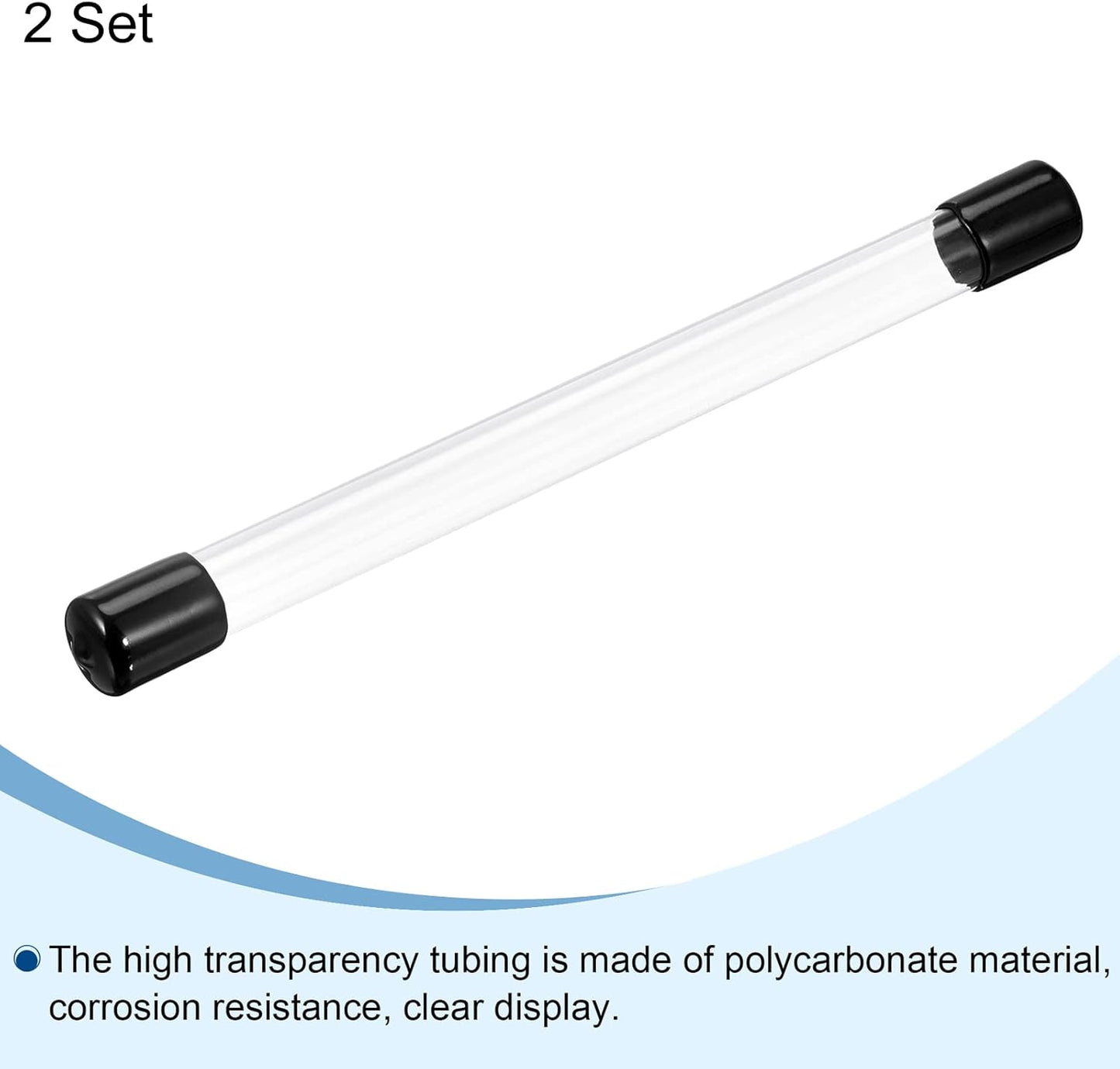 PATIKIL Clear Rigid Tube Round Plastic Tubing with Black Rubber Caps Polycarbonate Water Pipe, 305mm/ 12 Inch Length, 13mmx14mm/0.51"x0.55", 2 Set