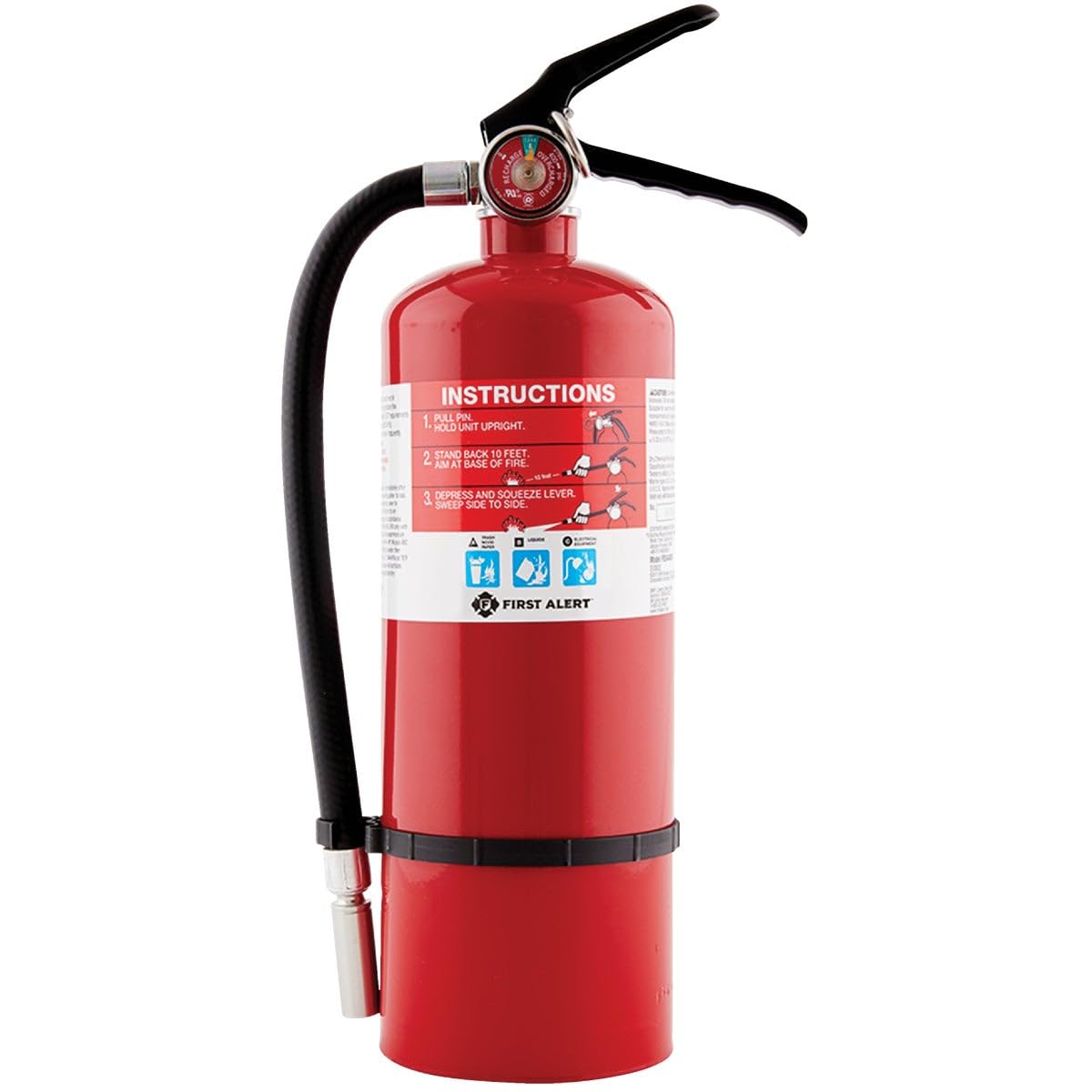 FIRST ALERT PRO5 Rechargeable Heavy Duty Fire Extinguisher, UL RATED 3-A:40-B:C, Red, 1-Pack