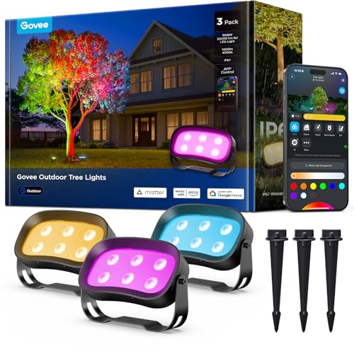 Govee Outdoor Tree Lights 3-Pack, RGBWIC LED Landscape Lighting, IP67 Waterproof, Outdoor Lights for Yard Patio Garden, 66...