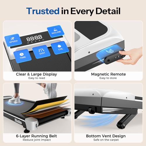 Niceday Walking Pad Treadmill with 10% Auto Incline, 400lbs Capacity, Under Desk Treadmill for Home Office, 3HP Super Quie...