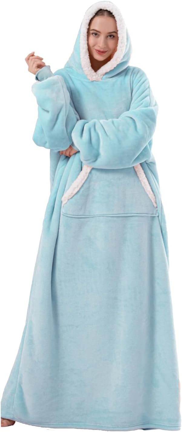 Sioloc Wearable Blanket Hoodie for Women/Kids/Men, Oversized & Cozy Sherpa Lined Hoodie Sweatshirt Blanket(Baby Blue,Overs...