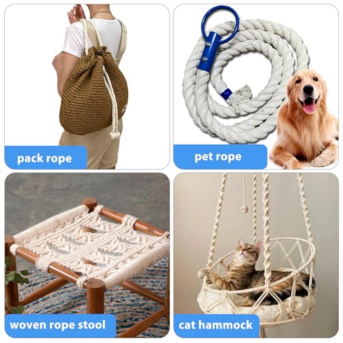 White Cotton Rope 1/2in × 50ft Natural Twisted,Available as Used for Tug of War, Navigation, Fitness and Making Handicraft...