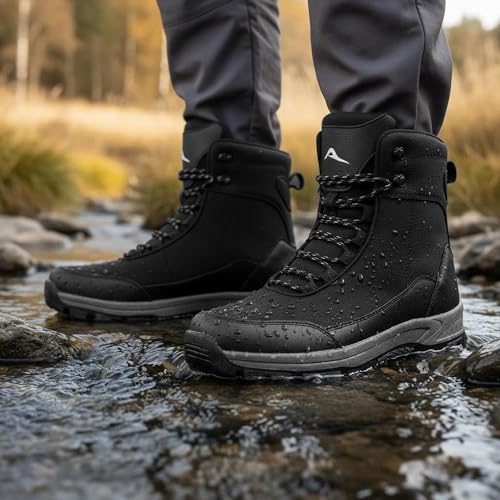 FUDYNMALC Mens Hiking Boots Waterproof: Lightweight Mid Ankle Work Boots Non-Slip Outdoor Shoes for Trekking Walking