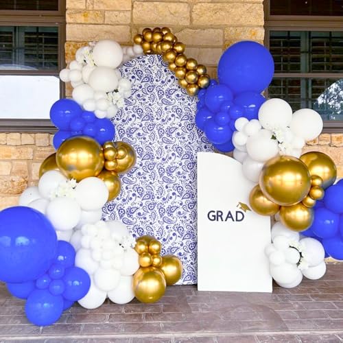 BAUANOOY Royal Blue Gold White balloons, 60pcs 12 Inch Navy Blue Metallic Gold Confetti Balloon for Wedding Graduation Bab...