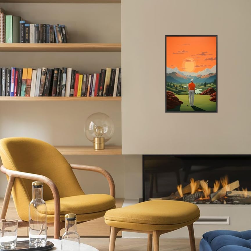 Trendy Golf Course Poster Golf Theme Canvas Wall Art Aesthetic Sunset Sports Landscape Pictures Prints Painting For Living Room Bedroom Office Wall Decor 12x16in Wframed