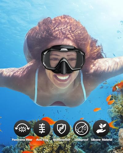 WSTOO Adults Swim Goggles with Nose Cover,HD 3-Window Wide Vision Lens Snorkel Diving Swimming Mask Anti-Fog&Leak