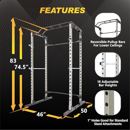 Fitness Reality Power Cage Squat Rack with Optional LAT Pulldown, Cable Crossover, 800 lb Capacity, Multi-Grip Pull-Up Ba...