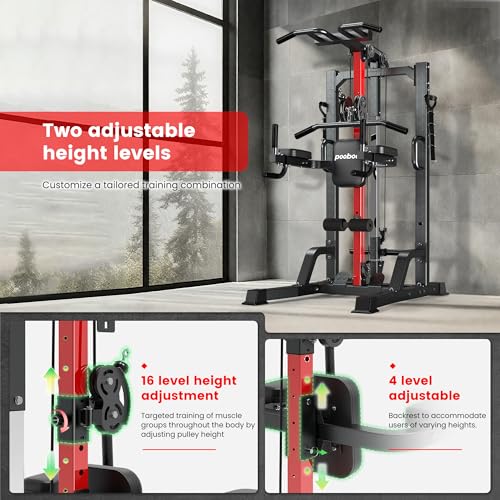 Pull Up Bar Power Tower Dip Station,Cable Machine-Integrated 450LBS Multi-Function Adjustable Height Fitness Strength Trai...