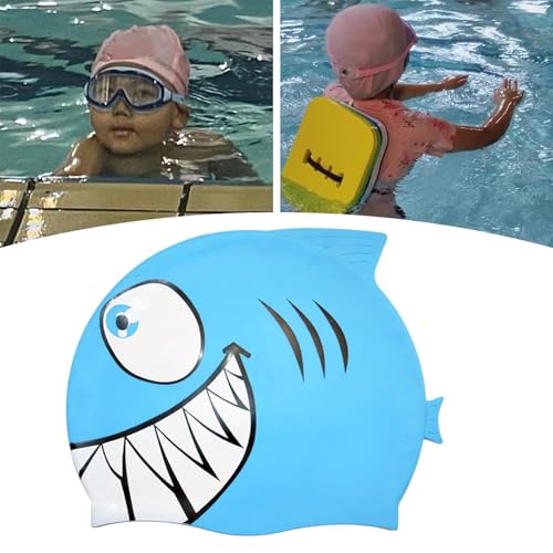 Lljsszr Fish Shape Swim Cap Swimwear Hat Cute Off Swimming Hat Swim Gear for Children Teens Boys Girls, Blue