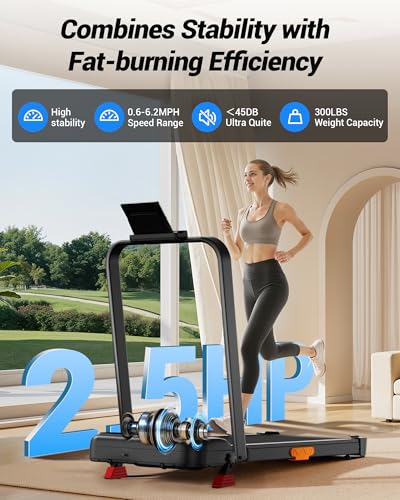 CURSOR FITNESS 15% Incline Walking Pad Treadmill with Handle Bar - 0.6-6.2MPH Quiet Foldable Treadmill for Home Office Und...