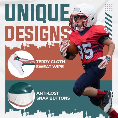 HANDLANDY Youth Football Gloves for Boys Girls, Sticky Wide Receiver Gloves for Kids, Junior Flag Football Gloves
