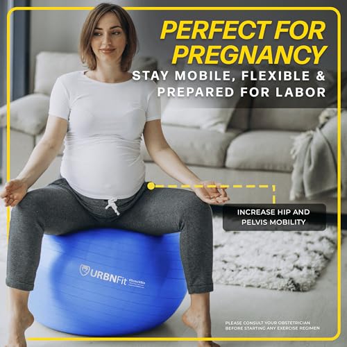URBNFit Exercise Ball - Yoga Ball for Workout Pregnancy Stability - AntiBurst Swiss Balance Ball w/ Pump - Fitness Ball Ch...