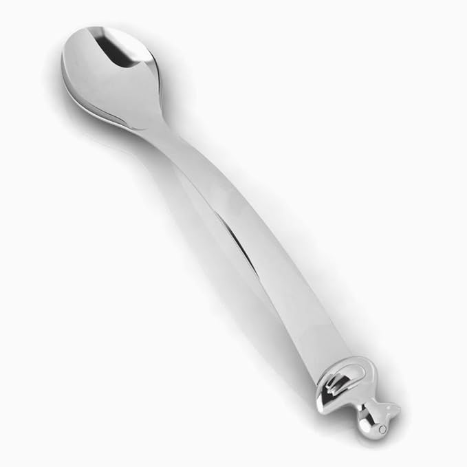 Sterling Silver Duck Feeding Baby Spoon - Premium Quality Food Grade Standard .925 Solid Sterling Silver Spoon - Engravable Gift For Baby with a Beautiful Gift Box