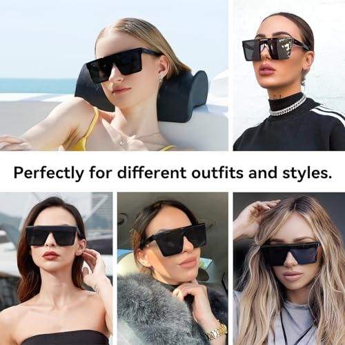 Dollger Square Oversized Sunglasses for Women Men Fashion Flat Top Big Black Frame Shades