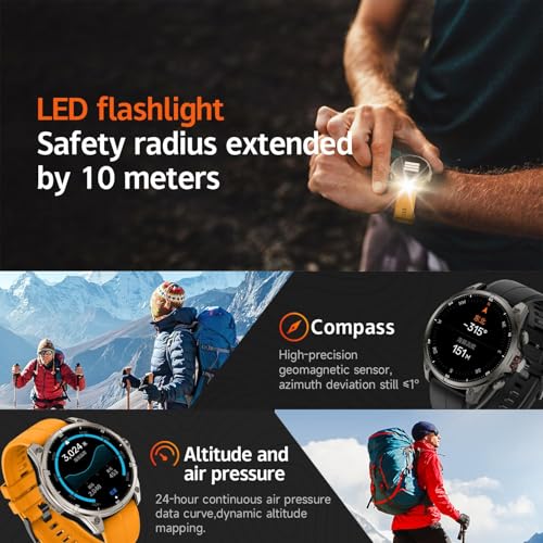 afoloery GPS Running Watch and Outdoor Smartwatch, AMOLED Display, Built-in LED Flashlight,Multisport GPS Smartwatch,5ATM ...