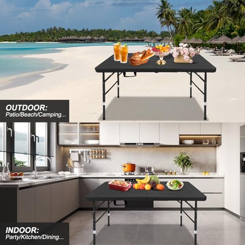 ICSPOID Folding Table, 4FT/6 FT Foldable Table with Carrying Handle, Steel Legs Heavy Duty Portable Utility Table for Part...