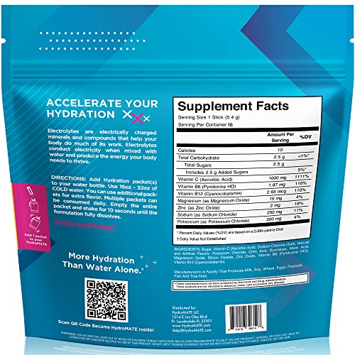 HydroMATE Electrolyte Powder Fruit Punch Hydration Packets Low Sugar 16 Count