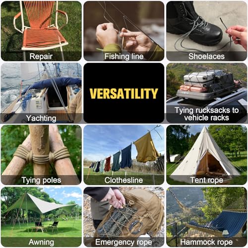 TRIBERION Paracord Rope 750 lb - 1000ft / 500ft / 200ft / 100ft 5/32" Parachute Cord 4MM 12-Strand para Cord - Heavy Duty ...