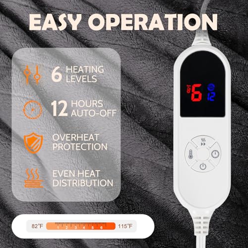 HOW'S MY HOUSE Wearable Heated Blanket with Sleeves and Foot Pocket, 52"x72" Electric Blanket for 6 Heat Settings, 12-Hour...