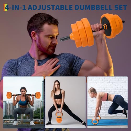 Adjustable Dumbbell Set, 44/66/88 LBS 4-In-1 Home Gym Weights with Connector As Dumbbell, Kettlebell,Barbell for Strength ...