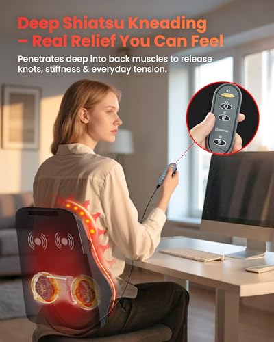 COMFIER Back Massager with Heat, Deep Tissue Shiatsu Neck and Back Massager for Pain Relief, Chair Use Massager Pillow wit...